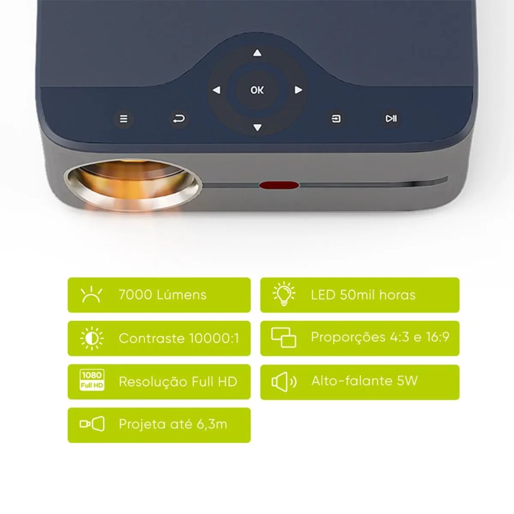 Projetor Multimídia 7000 Lúmens Get Vision Full HD com HDMI, USB e AV