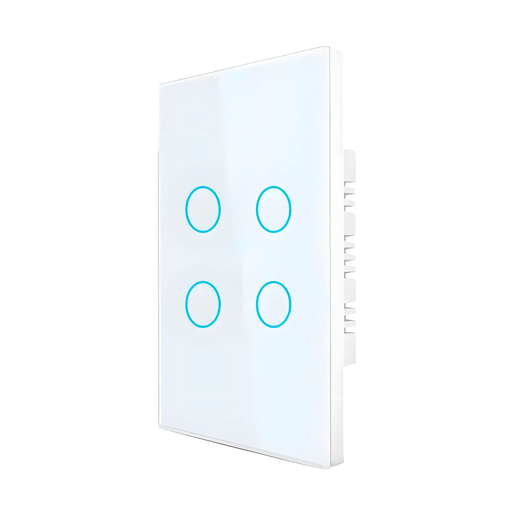 Interruptor De Parede Inteligente Com 4 Botões Touch, Compatível Com Alexa e Google Assistant, Tuya - Branco