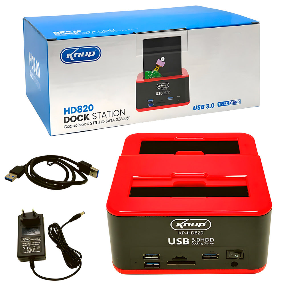 Dockstation Vertical Para HDD de 2.5" e 3.5", Com Entrada Para USB e Cartão de Memoria - KP-HD820