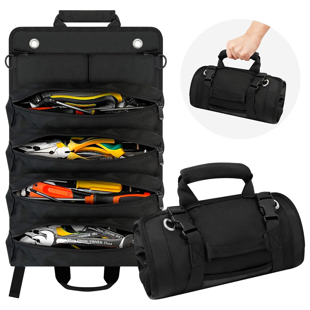 Bolsa de Ferramentas Dobravél, Com Alça Resistente, 5 Bolsos, Super Durável, Drill Bag, Preto