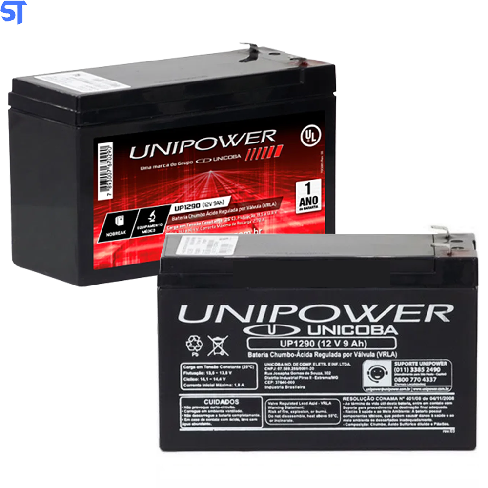 Bateria Para Nobreak Selada VRLA 12V 9,0ah F187 UP1290 – Unipower