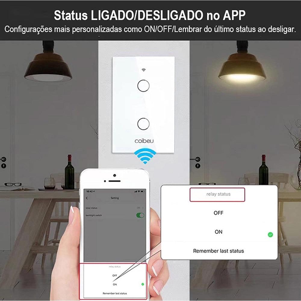 Interruptor Wifi Inteligente 2 Botão-touch Compativel Alexa Siri Google - Coibeu MB302
