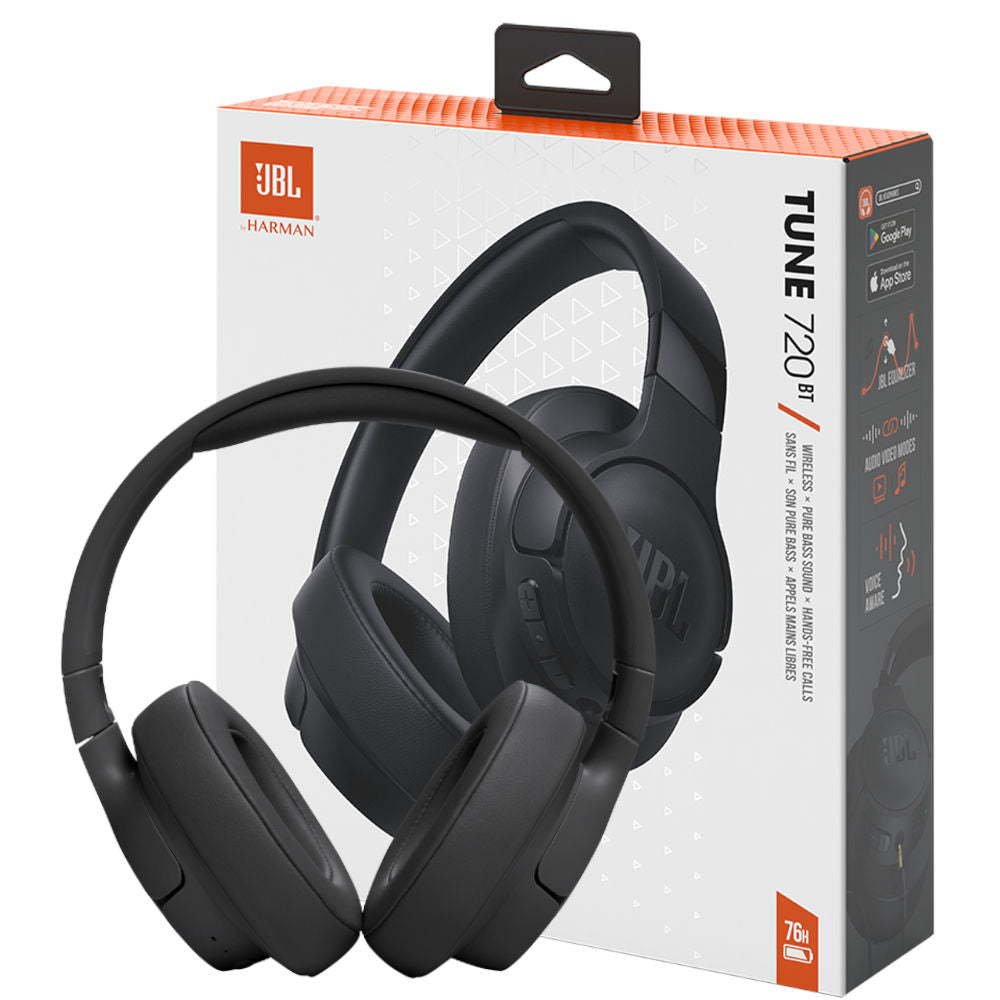 Fone de Ouvido JBL Tune 720BT Bluetooth 5.3, Over-Ear, 76h Bateria, JBL Pure Bass, Voice Aware, Microfone, Preto