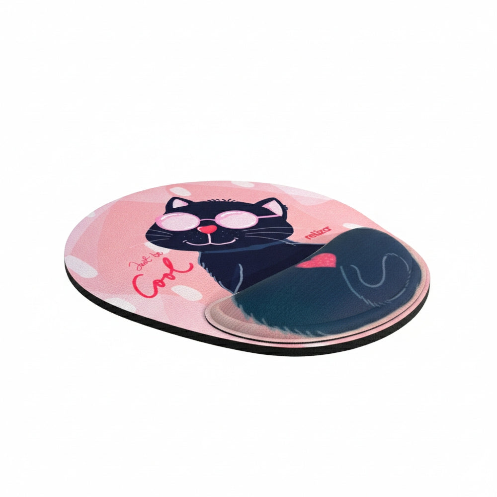 Mouse Pad Ergonômico 24 x 20,6cm, Reliza Comfort Fun, Apoio para Pulso e Base Antiderrapante - Estampa Gato
