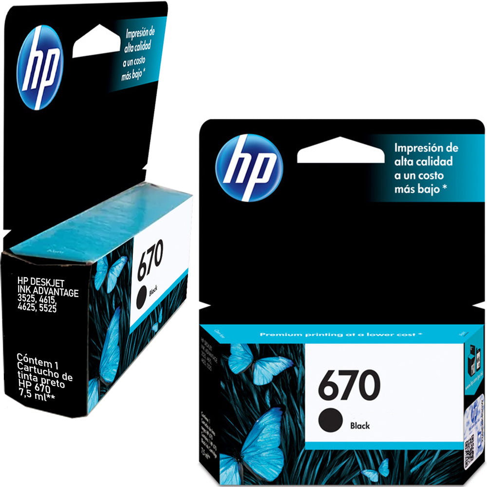 Cartucho de Tinta HP 670 Preto, Original, CZ113AB, Para HP Deskjet 4615-4625-5525