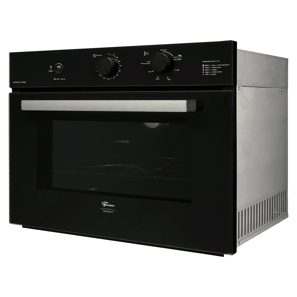 Forno a Gás de Embutir Fischer Infinity 50L com Grill Elétrico, Timer 120 min, Temperatura 160-260°C, Vidro Duplo, 127v