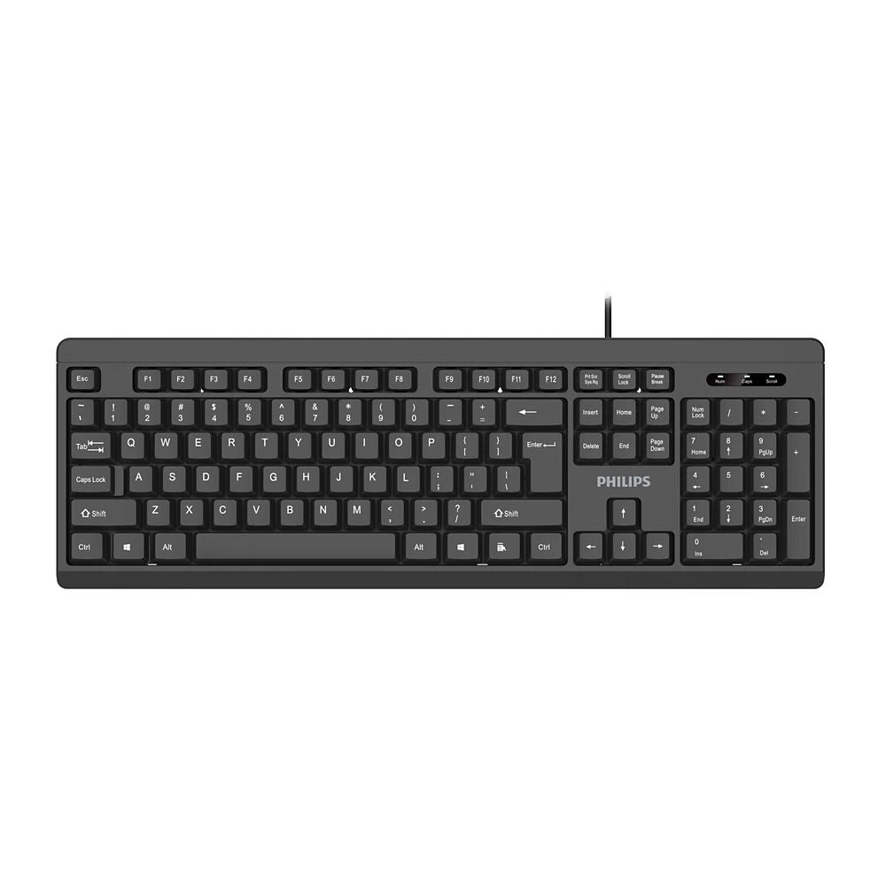 Teclado Philips K224/SPK6224 USB Com Fio Resistente a Respingos Teclado Númerico Home Office - Preto