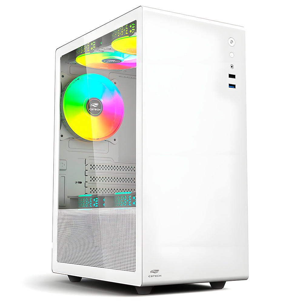 Gabinete Gamer C3Tech MT-G200WH, Lateral Em Vidro Temperado, Com 3 Coolers Fans S/Fonte