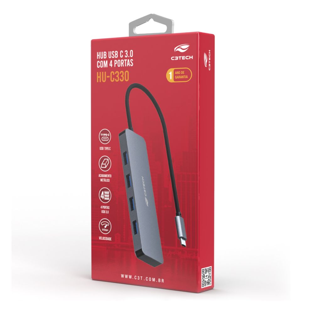 Hub USB-C 3.0 4 Portas HU-C330GY C3Tech