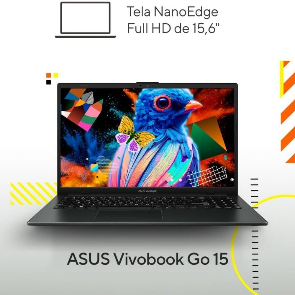 Notebook ASUS VivoBook Go 15, AMD RYZEN 5 7520U, 8GB, 256GB SSD, KeepOS, Tela 15,6" FHD, Mixed Black - E1504FA-NJ731