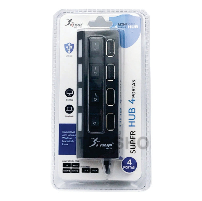 Hub Usb 2.0 Com 4 Portas Suporta 500gb -Knup- Hb-T63