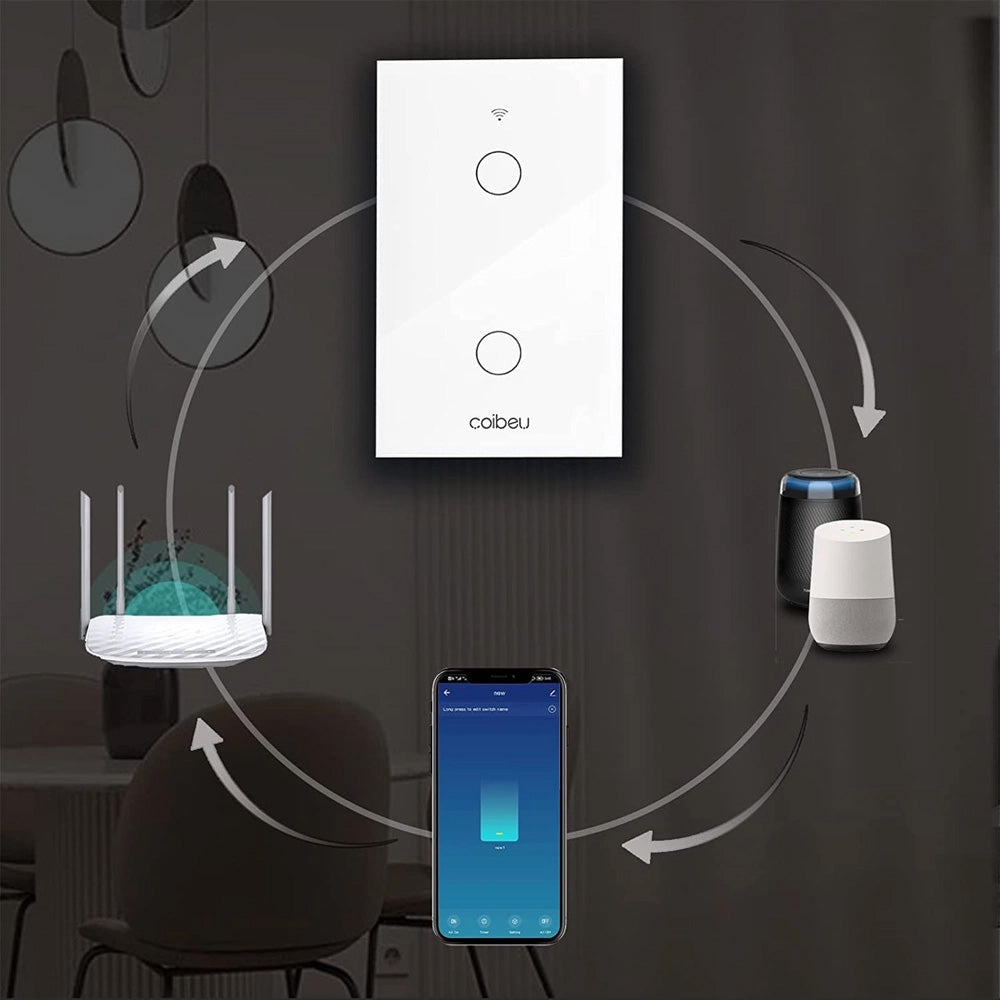 Interruptor Wifi Inteligente 2 Botão-touch Compativel Alexa Siri Google - Coibeu MB302