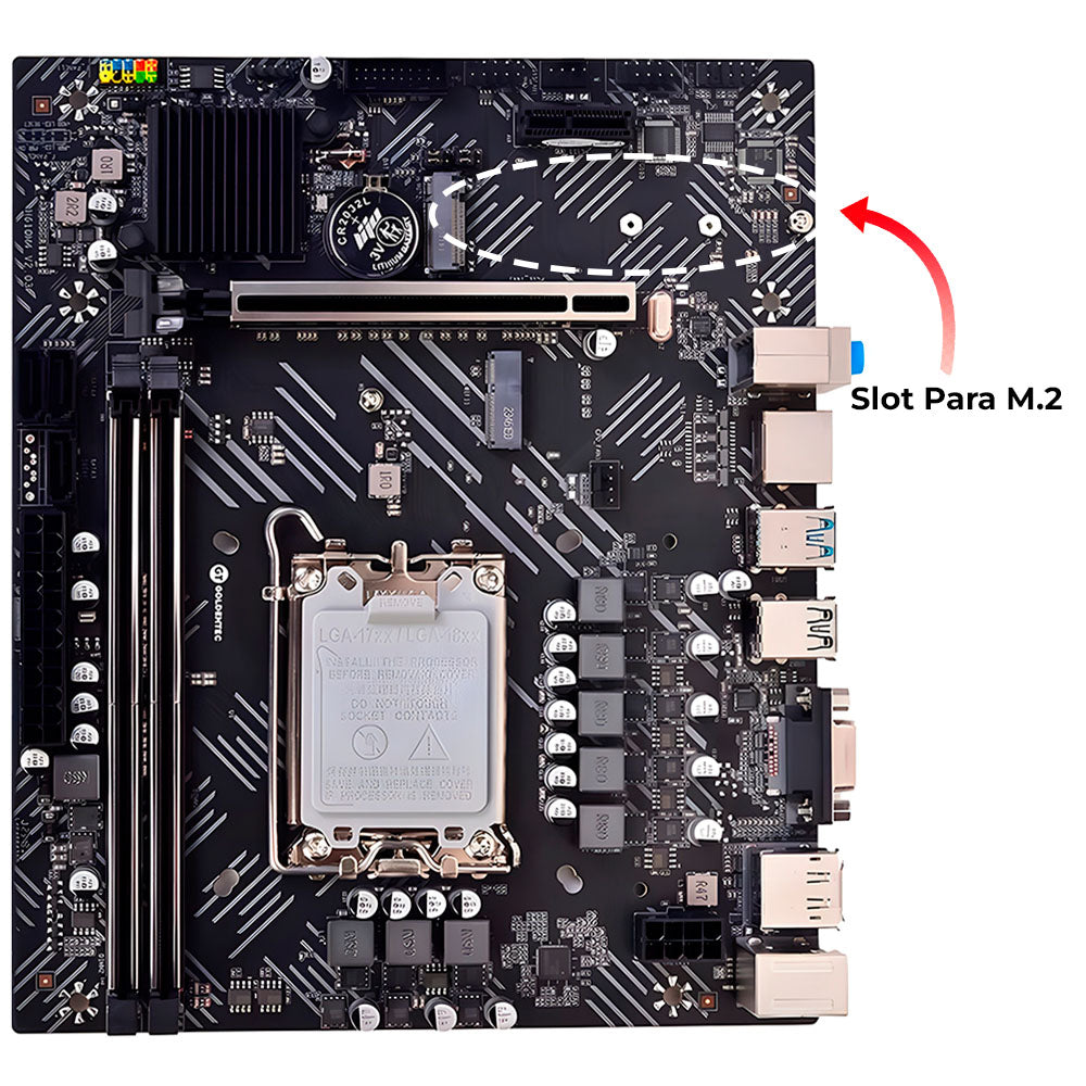 Placa Mãe Soquete 1700 H610 DDR4, Com Slot Para SSD M.2, PCI Express, DisplayPort e Rede Gigabit, Goldentec - GT-H610-M2