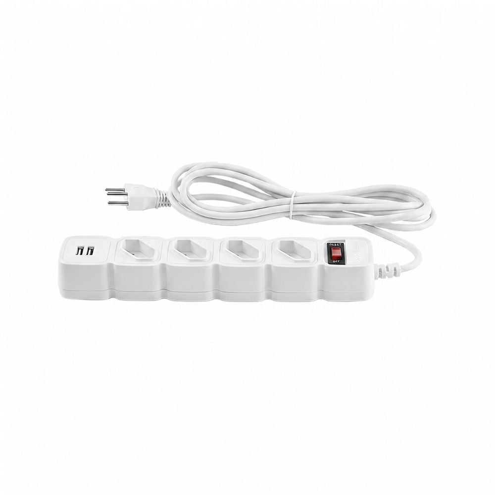 Protetor Filtro de Linha  Eletrônico Intelbras 4 Tomadas, 2 USB, EPE 204+ USB BR, Cabo 3 Metros - Branco