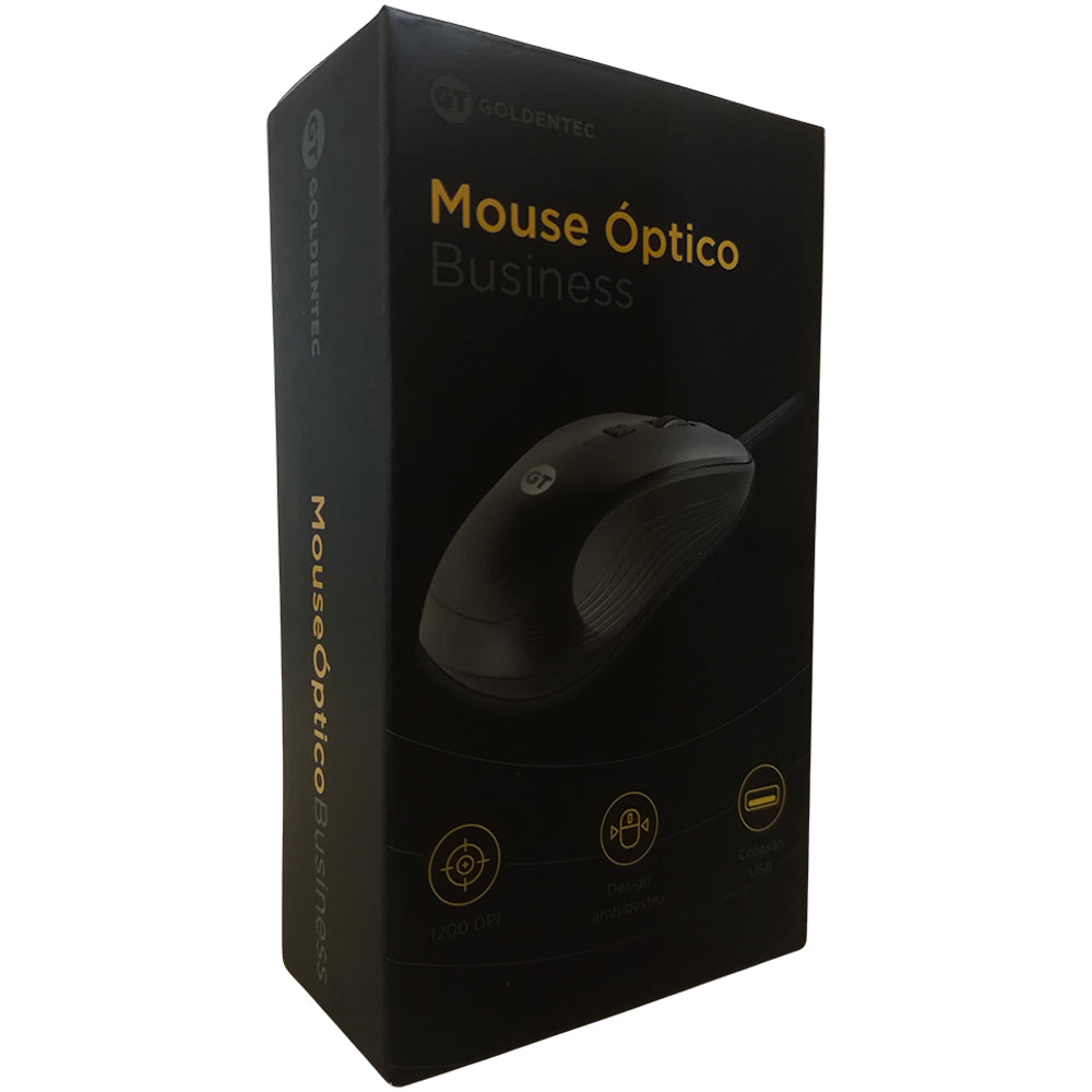 Mouse Óptico Ambidestro, GT Business, 1.200DPI, USB, Cabo 1.50Mt, Emborrachado, Preto