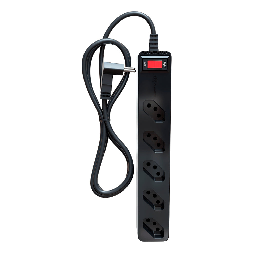 Filtro de Linha Clamper 5 Tomadas 2P+T, 10A, Bivolt, 1m, Proteção contra Surtos Elétricos com Tecnologia LCF - Preto