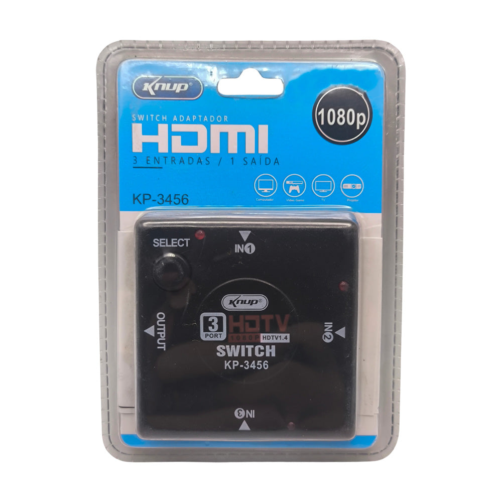 Adaptador HDMI Switch 3 Entradas Para 1 Saída, Suporta Full HD, Knup KP-3456
