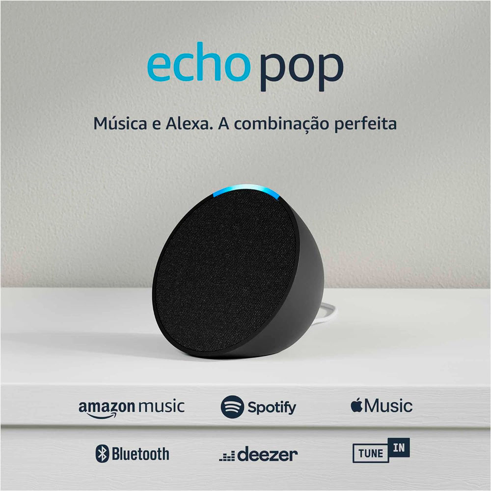 Echo Pop Smart Speaker Com Alexa, Controle De Voz, Wi-Fi, Alto Falantes Potentes - Preto
