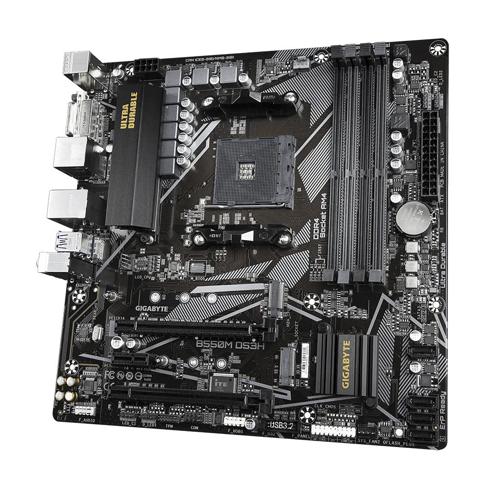Placa Mãe Gigabyte B550M DS3H (rev. 1.0/1.1/1.2/1.3) AMD AM4, mATX, 4x DDR4 128GB, 2xM.2 NVMe, PCIe 4.0, HDMI, DVI