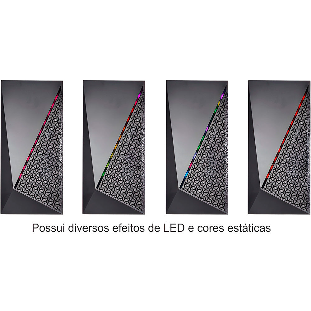 Gabinete Gamer Kmex CG15NX, Rainbow, Mini-Tower, Lateral Acrilico, Preto, CG15NXRH0010B0X