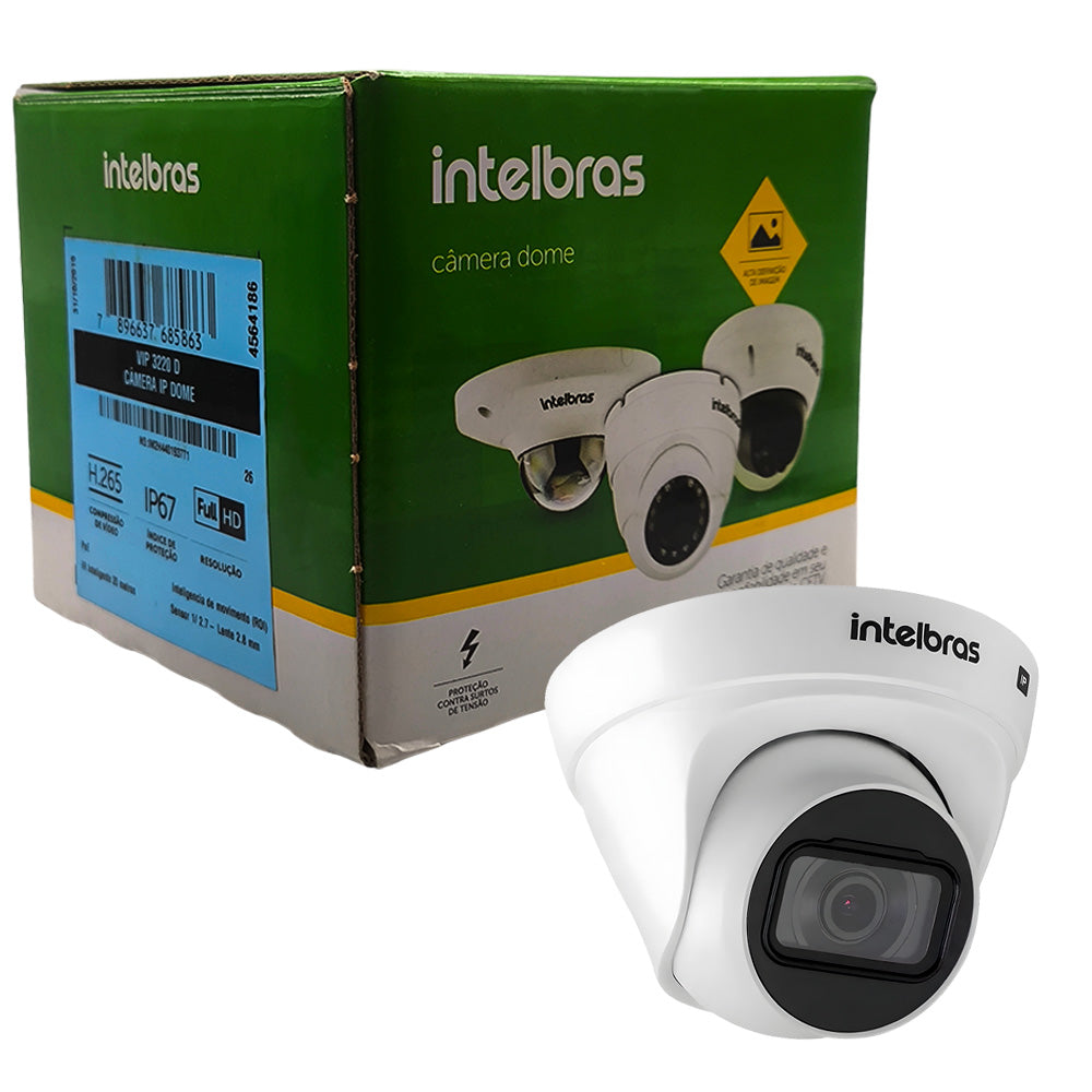 Câmera de Segurança Intelbras IP Dome, VIP 3220 D, Full HD 1080P, PoE, Lente 2.8mm, Alcance 20m, 2MP