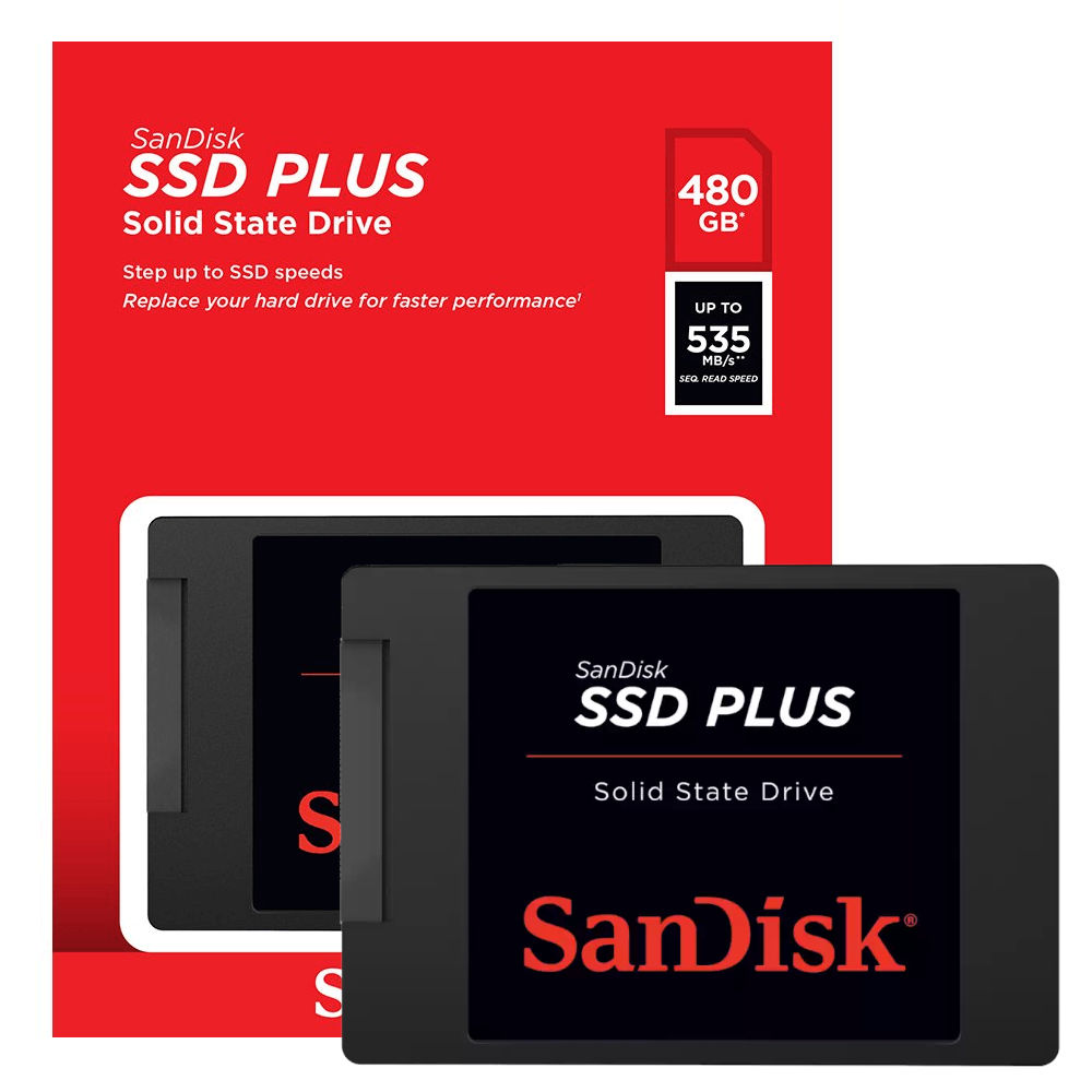 SSD Plus SanDisk 480GB SATA III 2,5" 7mm, Leitura 535MB/s, Gravação 445MB/s, NAND TLC, Controlador SMI - SDSSDA-480G-G26