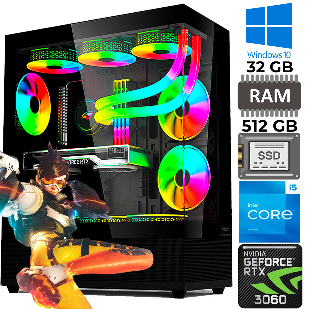 Computador Gamer Core I5-13400F, RTX 3060, RAM 32GB DDR4, SSD 512GB NVME, Water Cooler, Fonte ATX 750W, Gab MT-G850BK