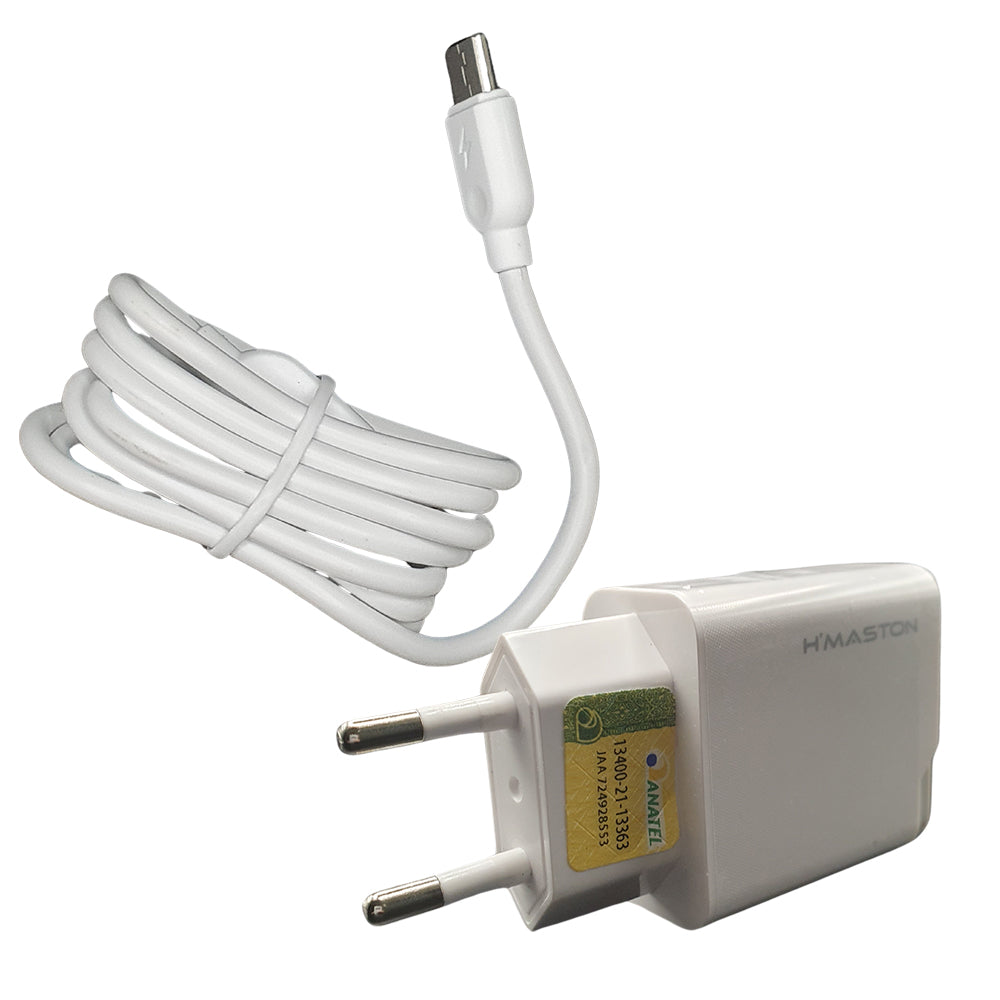 Carregador Tipo-C Turbo H'maston, Tipo-C, 4.8A, Com Duas Entradas, Y45-3 -Branco