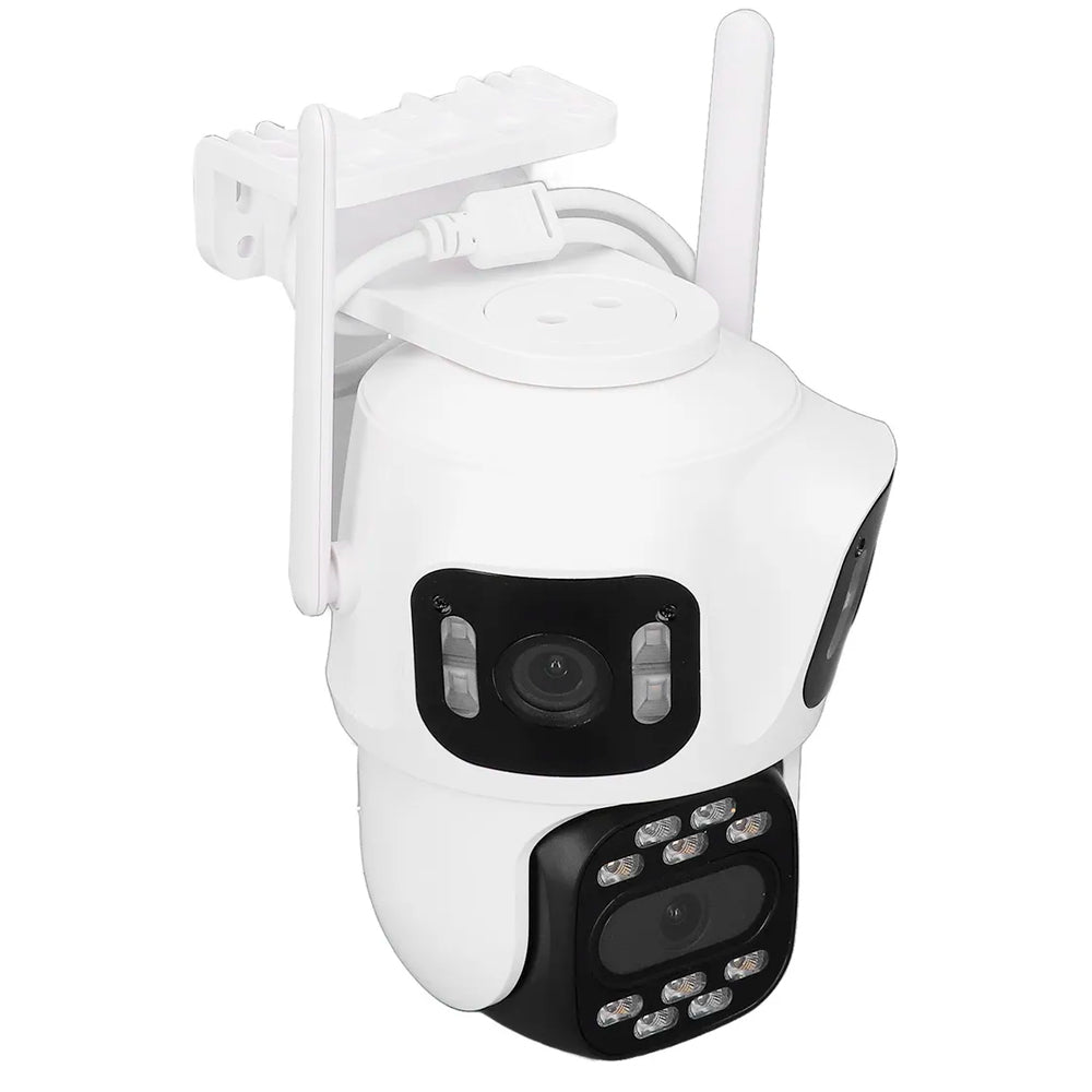 Câmera de Segurança Lente Tripla Giratória IP, Full HD 8MP, Wi-Fi Bluetooth, Compatível Alexa, APP iCSee - Branco