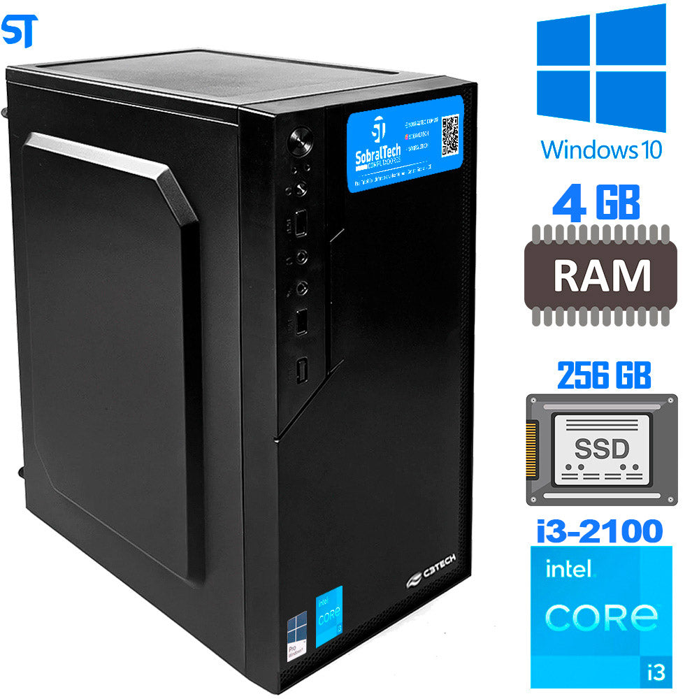 Computador Core i3-2100-HD SSD 256GB -Memória Ram 4GB- Windows 10- Brinde Mouse Pad