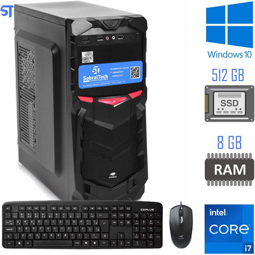 Computador Core i7- 10700 - HD SSD 512GB- Memória Ram 8GB- Fonte Real 500W- Mouse e Teclado  - Windows 10