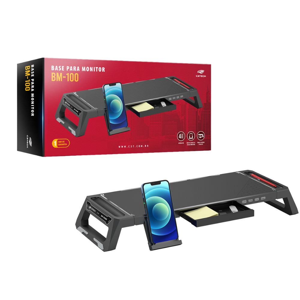 Base Para Monitor BM-100BK Preto C3Tech