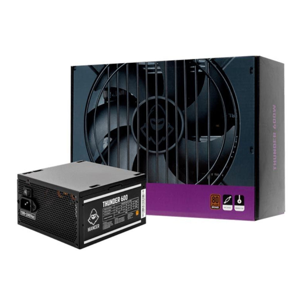 Fonte ATX Gamer Mancer Thunder 600W 80 Plus Bronze – PFC Ativo, 24P / 2×EPS / 2×PCIe / 120mm, MCR-THR600-BL01