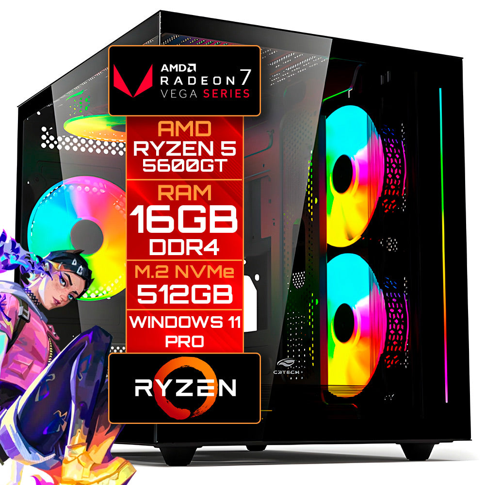 Computador Gamer Ryzen 5 5600GT, Vega 7, RAM 16GB DDR4, SSD M.2 NVMe 512GB, Windows 11 Pro, Gabinete Aquarius