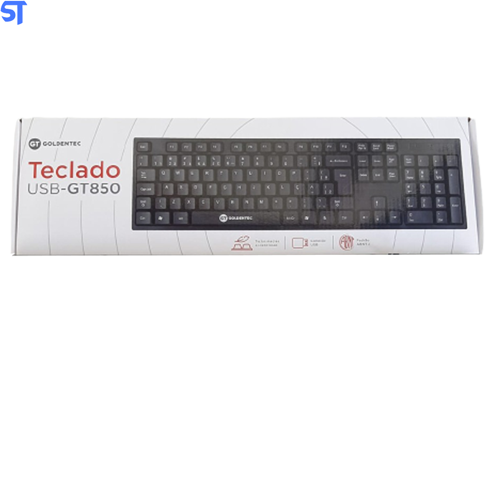 Teclado USB Slim Plug And Play Padrão ABNT2 Goldentec GT850 - Preto