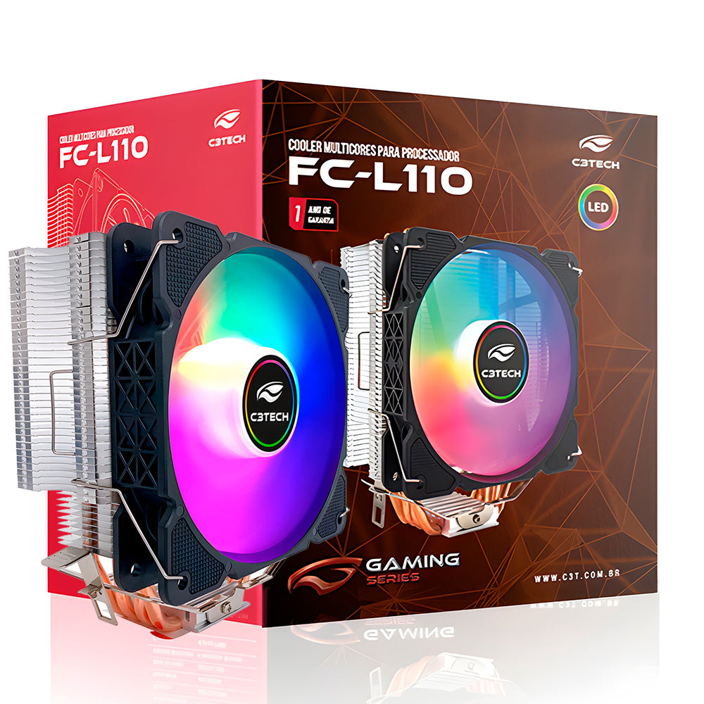 Cooler Fan CPU C3Tech Gaming, RGB, Multicores, 4 Heatpipes de Cobre - FC-L110M