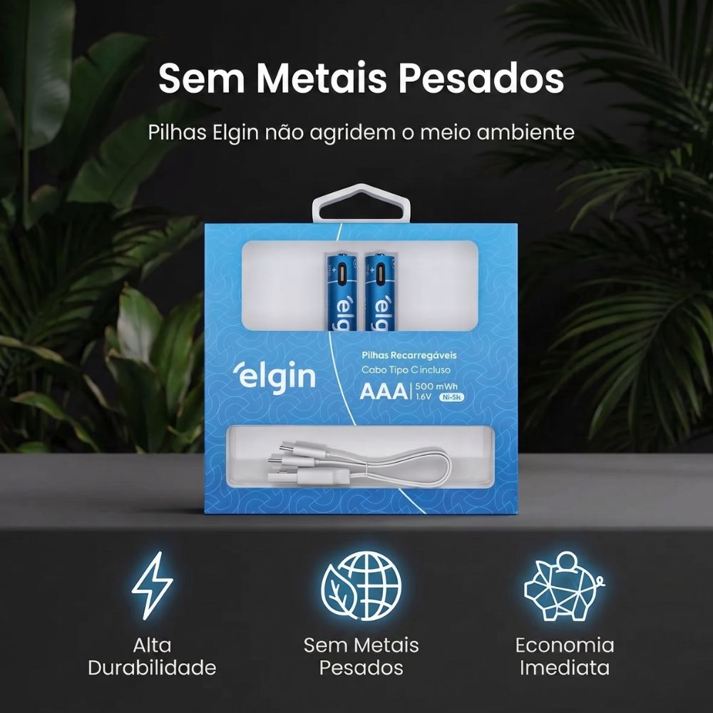 Pilha Recarregável AAA Palito USB-C 1.200mAh com 2 unidades Blister + Cabo (ELE000000082428)
