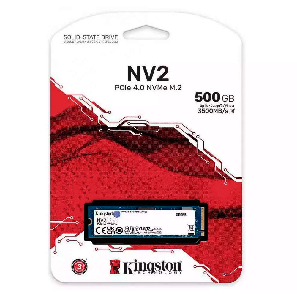 SSD M.2 Kingston NV2 500GB / NVMe PCIe 4.0 x4, Gen4- (SNV2S/500G) Leitura 3500MB/s, Gravação 1300MB/s - SNV2S/500G