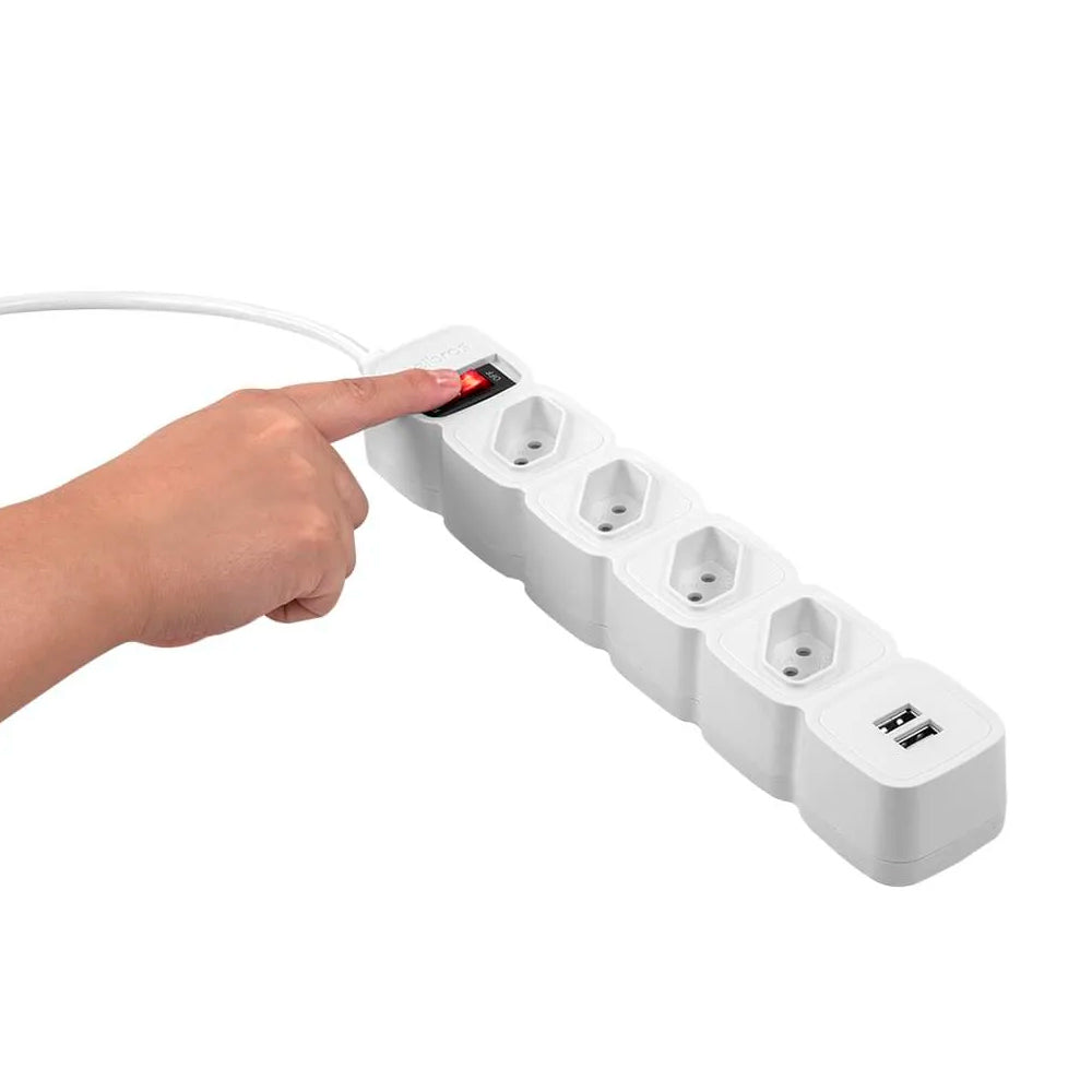 Filtro de Linha, Protetor Eletrônico Intelbras 4 Tomadas, 2 USB, EPE 204 USB BR - Branco