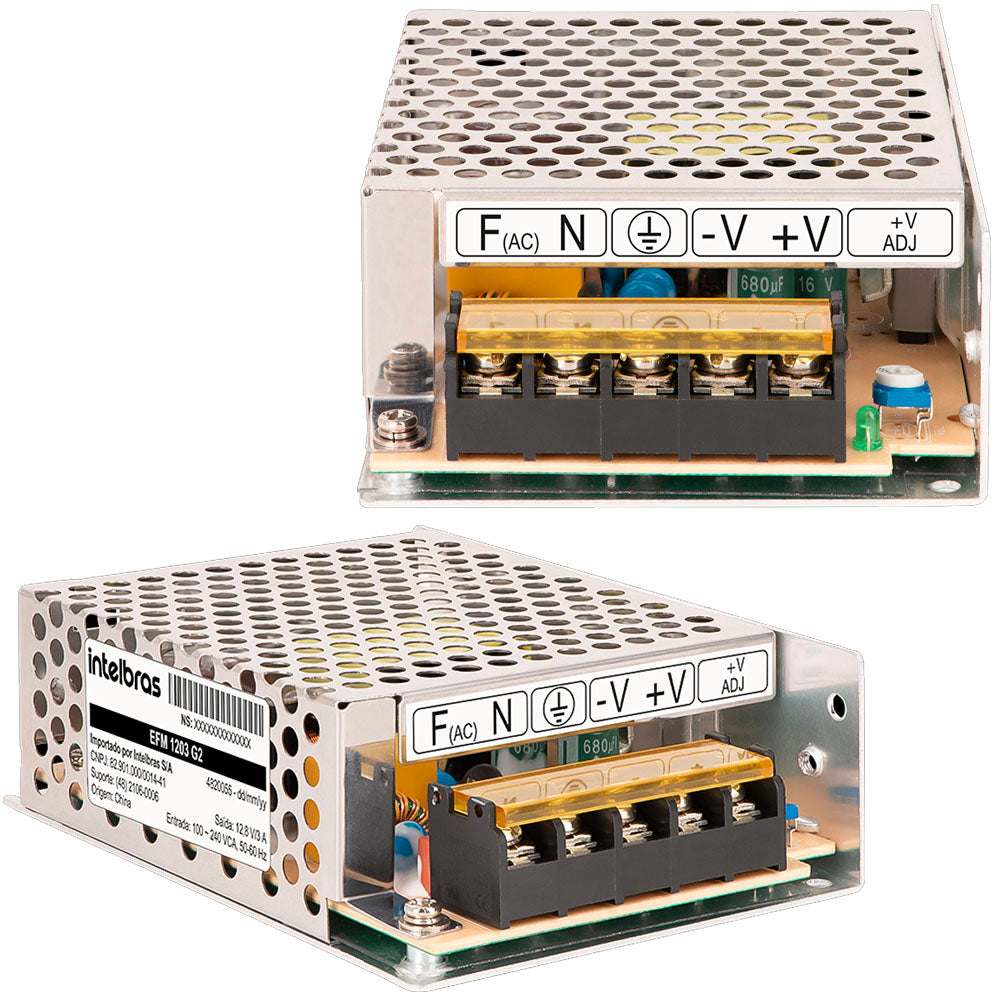 Fonte de Alimentação Colmeia 12,8V 3A Ajustavel 11,5 a 13,8 AC/DC, Bivolt, Intelbras, EFM 1203 G2