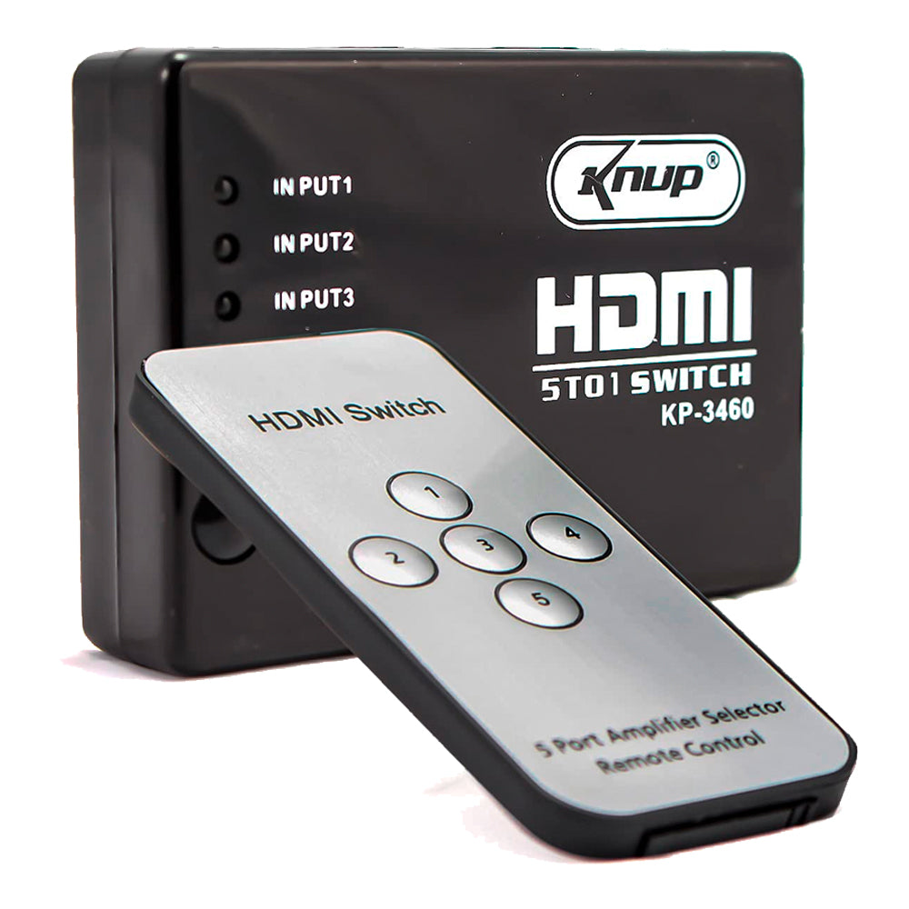 HUB Switch Chaveador HDMI 5 Entradas x 1 Saída, Splitter FHD com Controle Remoto, Knup KP-3460