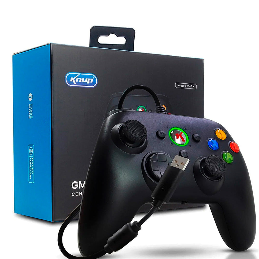 Controle XBOX 360 USB Com Fio, Para Computador e Notebook, KNUP, KP-GM033, Preto