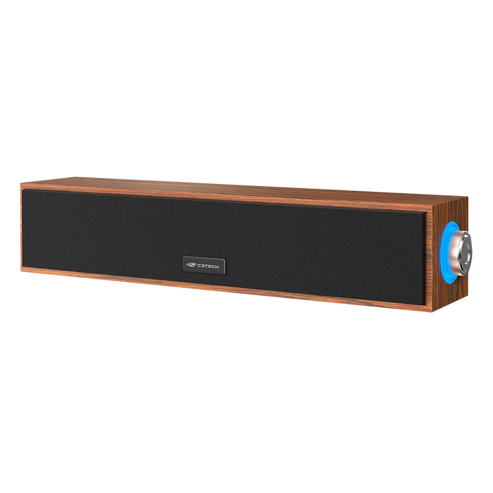 Soundbar 2.0 Conexão P2, Alimentação USB Drive 50mm, 6W, SB-30BW, C3Tech, Marrom