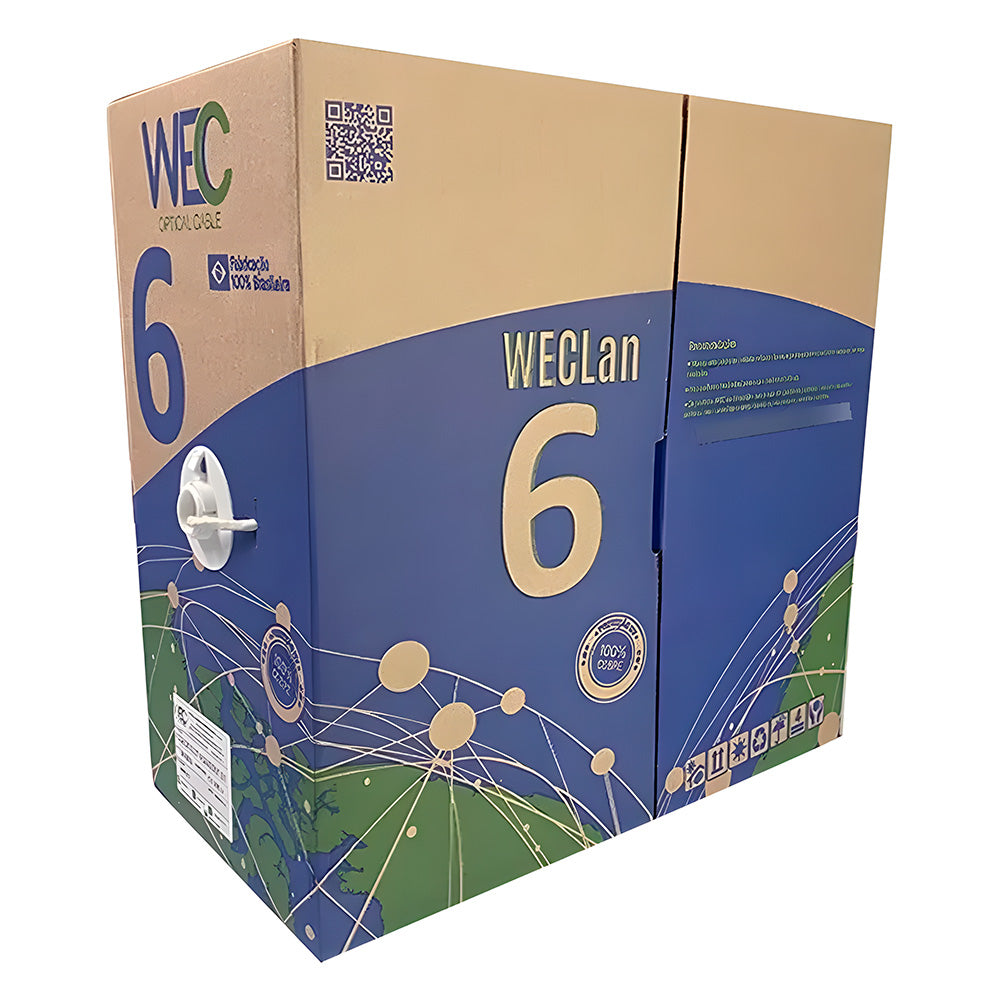 Caixa Cabo de Rede 305 Metros, CAT6, UTP 4P, 100% Cobre, 4PX24AWG, CM INT, WEC - Preto