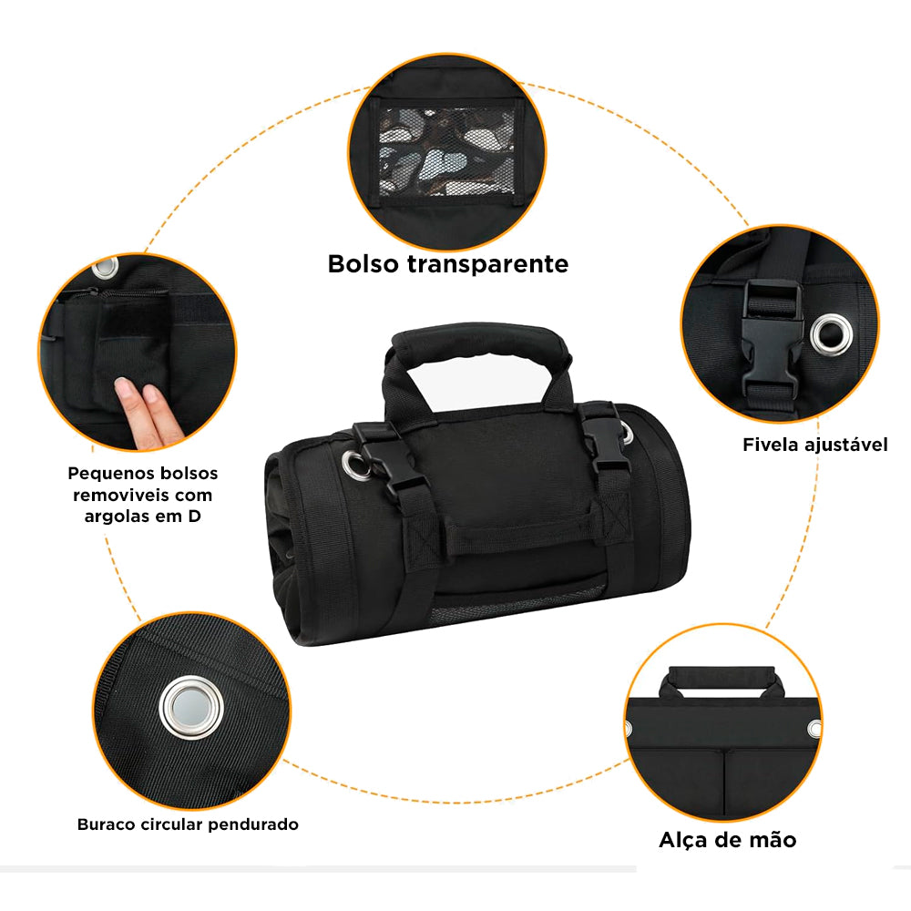 Bolsa de Ferramentas Dobravél, Com Alça Resistente, 5 Bolsos, Super Durável, Drill Bag, Preto