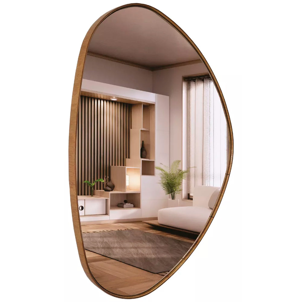 Espelho Decorativo Organico Com Borda Em Lamina De Madeira M