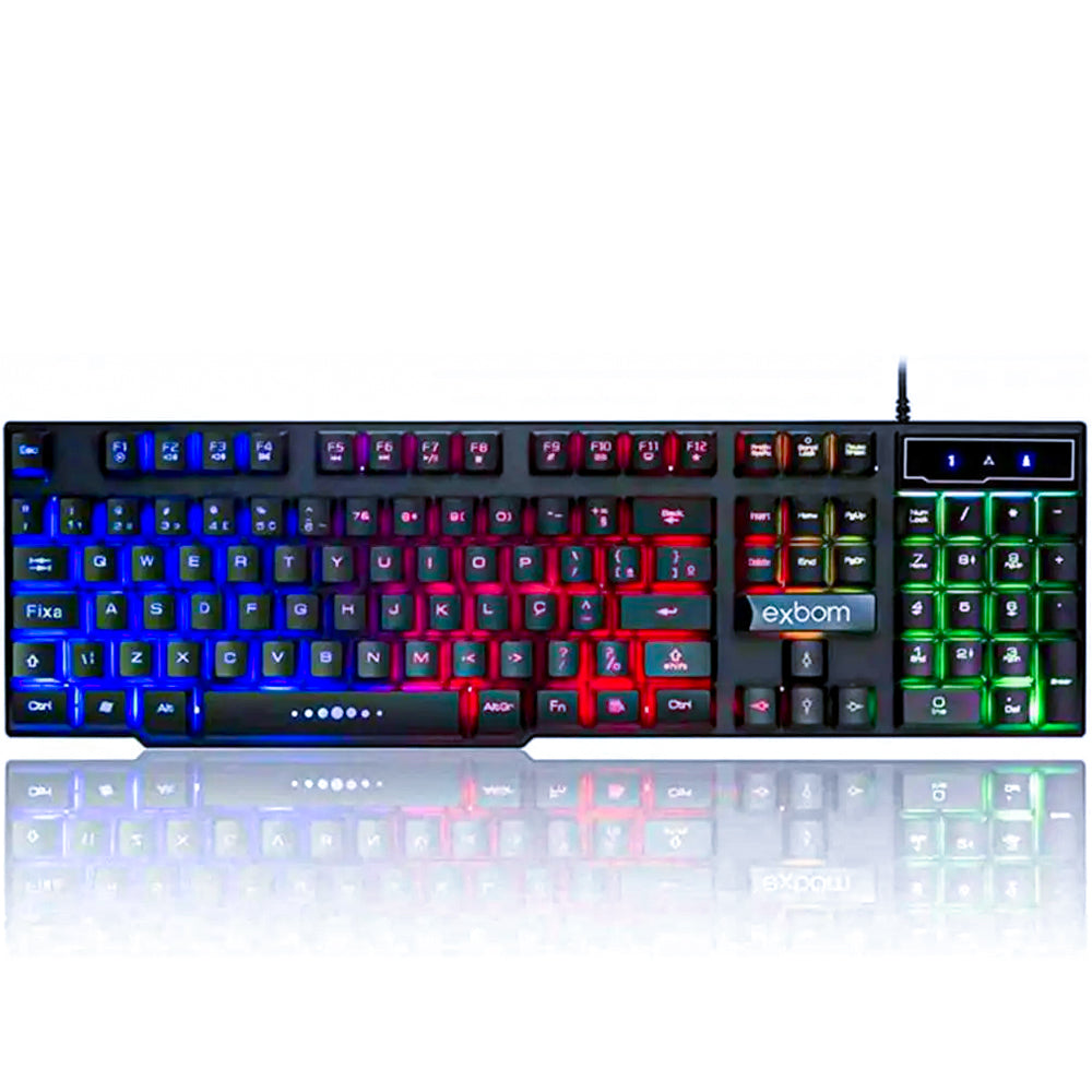 Teclado Gamer Semi Mecanico LED Abnt2 Exbom 3859 BK-151C