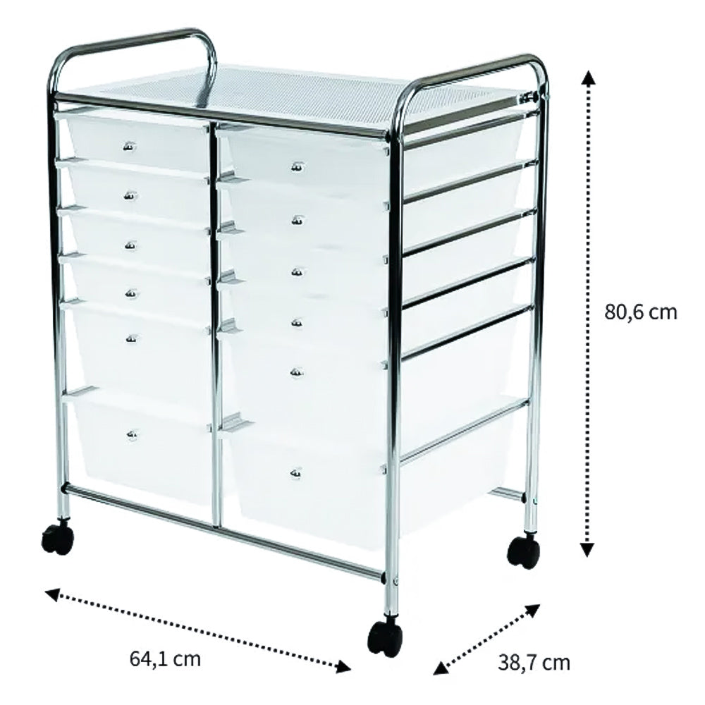 Gaveteiro Carrinho Organizador 12 Gavetas Com Rodas