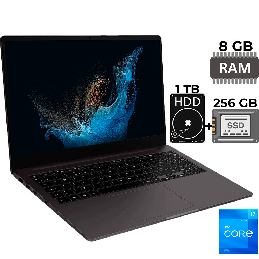Notebook Galaxy Book2 Core i7-1255U, 8GB, 256GB SSD, + HD de 1TB, LED Full HD 15.6'', Windows 11, Grafite NP550XED-KS3BR