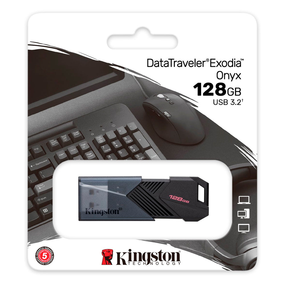 Pen Drive Kingston DataTraveler Exodia Onyx 128GB USB 3.2 Gen1, Preto Fosco, Tampa Deslizante - DTXON/128GB